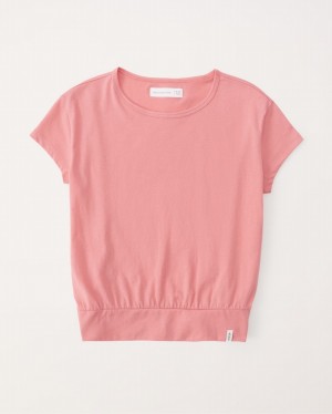 T Shirts Abercrombie Essential Easy Banded Fille Rose | APLXOQ-970