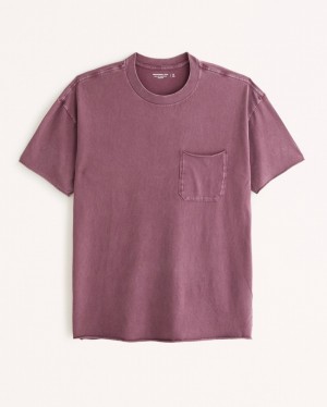 T Shirts Abercrombie Essential Long-length Homme Bordeaux Lavage | SVHERN-649
