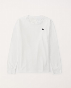T Shirts Abercrombie Essential Long-sleeve Icon Crew Garcon Blanche | PACHBU-709