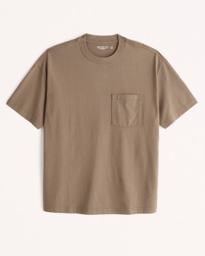 T Shirts Abercrombie Essential Oversized Pocket Homme Marron | NSPCWQ-569