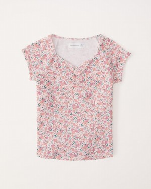 T Shirts Abercrombie Essential Pattern Cinch-front Rib Fille Rose | MVNTWA-941