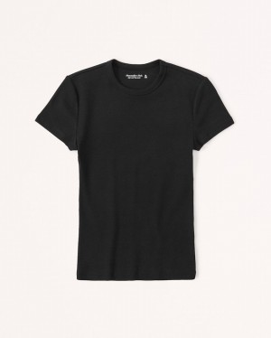 T Shirts Abercrombie Essential Rib Tuckable Baby Femme Noir | JNERUA-095