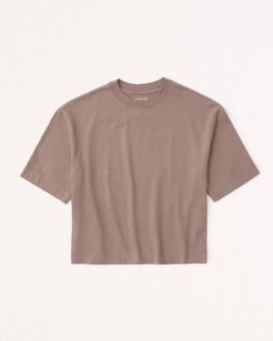 T Shirts Abercrombie Essential-sleeve Wedge Femme Marron | NIZPMG-783