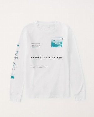 T Shirts Abercrombie Long-sleeve Imagery Logo Graphic Garcon Blanche | YCSJPF-218