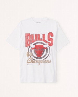 T Shirts Abercrombie Oversized Boyfriend Chicago Bulls Graphic Femme Blanche | LSOQKW-324