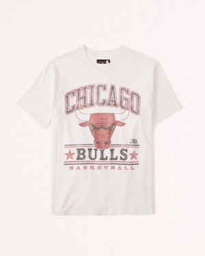 T Shirts Abercrombie Oversized Boyfriend Chicago Bulls Graphic Femme Blanche | UCLDKP-871
