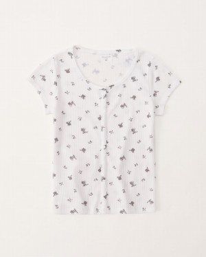 T Shirts Abercrombie Pattern Waffle Button-through Fille Blanche | WCUBHY-931