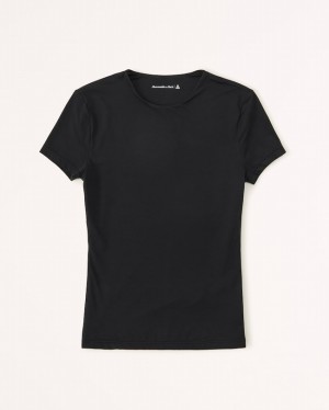 T Shirts Abercrombie Soft Matte Seamless Tuckable Baby Femme Noir | NPEUKS-958