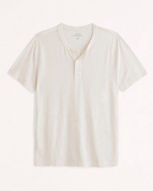 T Shirts Abercrombie Summer Linen-blend Henley Homme Blanche | BDIYWZ-726