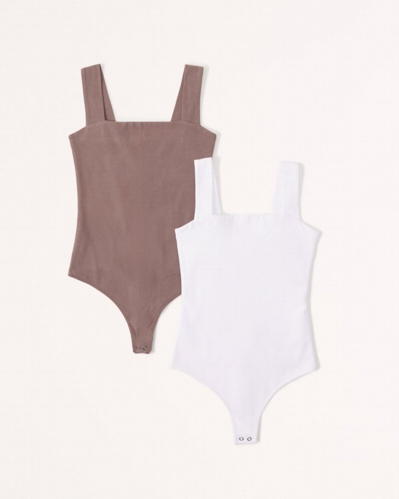 Body Abercrombie 2-pack Cotton Seamless Fabric Squareneck Femme  Marron Blanche | WRBEHP-630