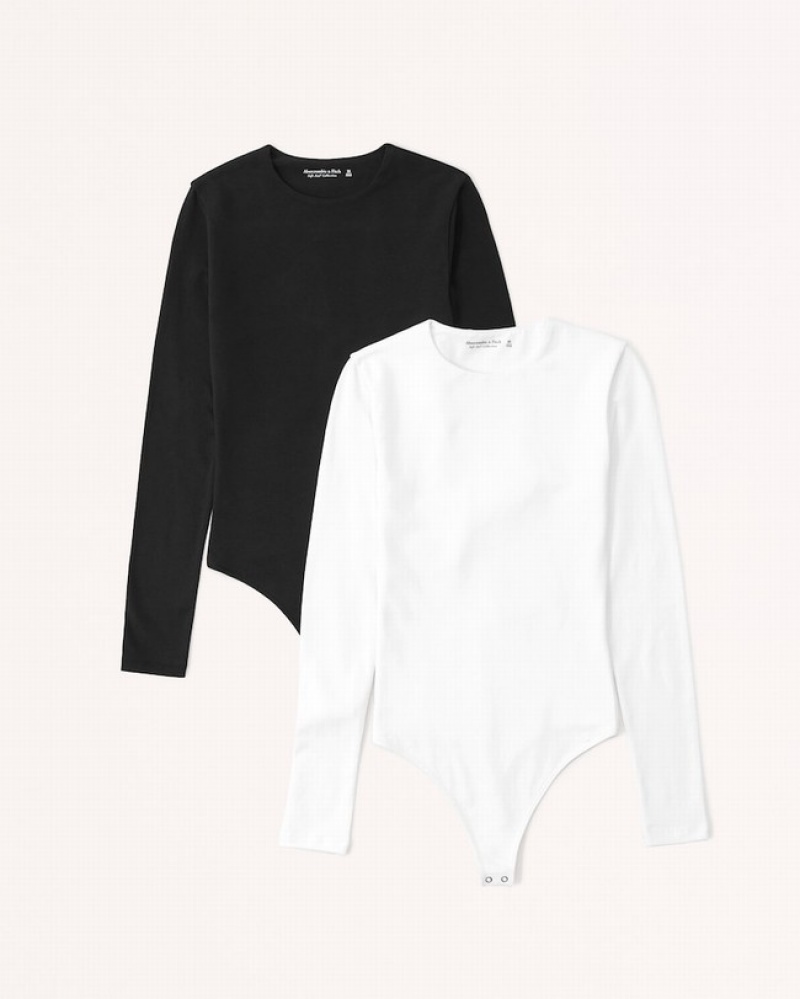 Body Abercrombie 2-pack Long-sleeve Cotton Seamless Fabric Femme  Blanche Noir | WKUGHN-037
