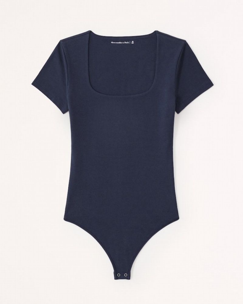 Body Abercrombie Corta-sleeve Cotton Seamless Fabric Squareneck Femme  Bleu Marine | DYOMUL-418
