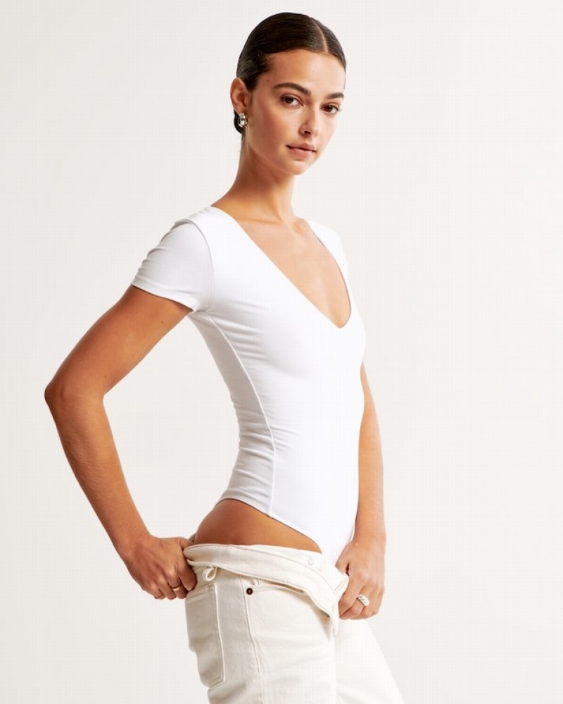 Body Abercrombie Corta-sleeve Cotton Seamless Fabric V-neck Femme  Blanche | MTGZQU-276