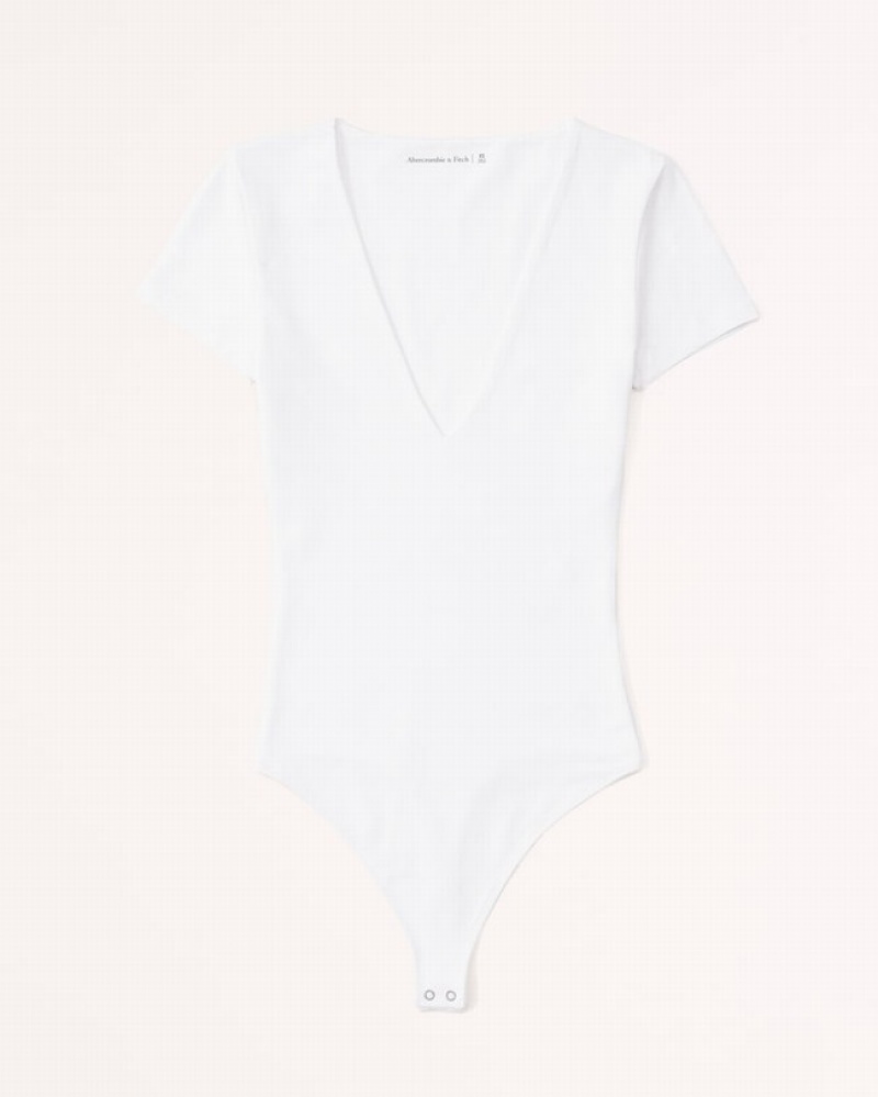 Body Abercrombie Corta-sleeve Cotton Seamless Fabric V-neck Femme  Blanche | MTGZQU-276