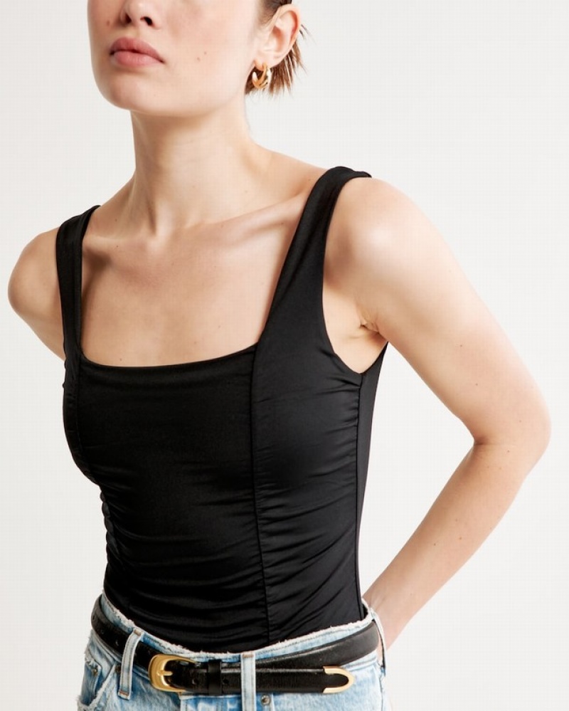 Body Abercrombie Sleek Seamless Fabric Ruched Squareneck Femme  Noir | DLHTVS-216