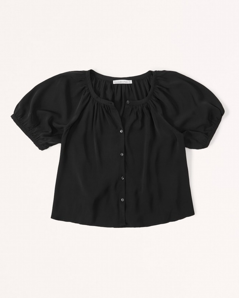 Chemises Abercrombie Button-through Puff Sleeve Femme  Noir | PXMFTZ-532