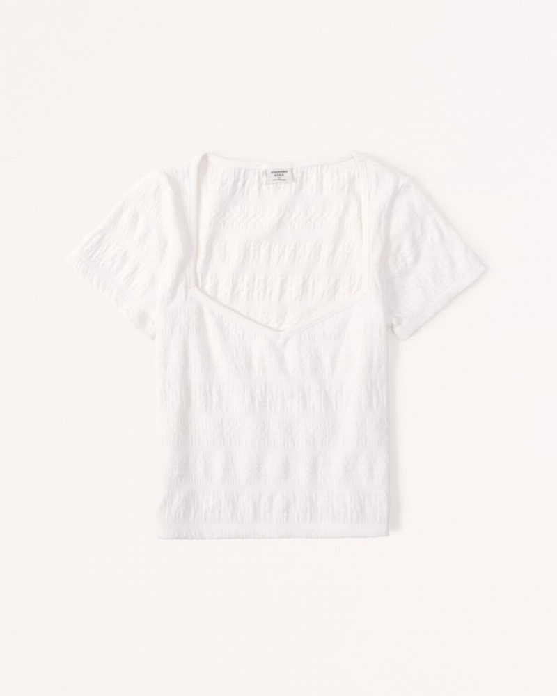 Chemises Abercrombie Corta-sleeve Textured Sweetheart Femme  Blanche | PBJREG-574