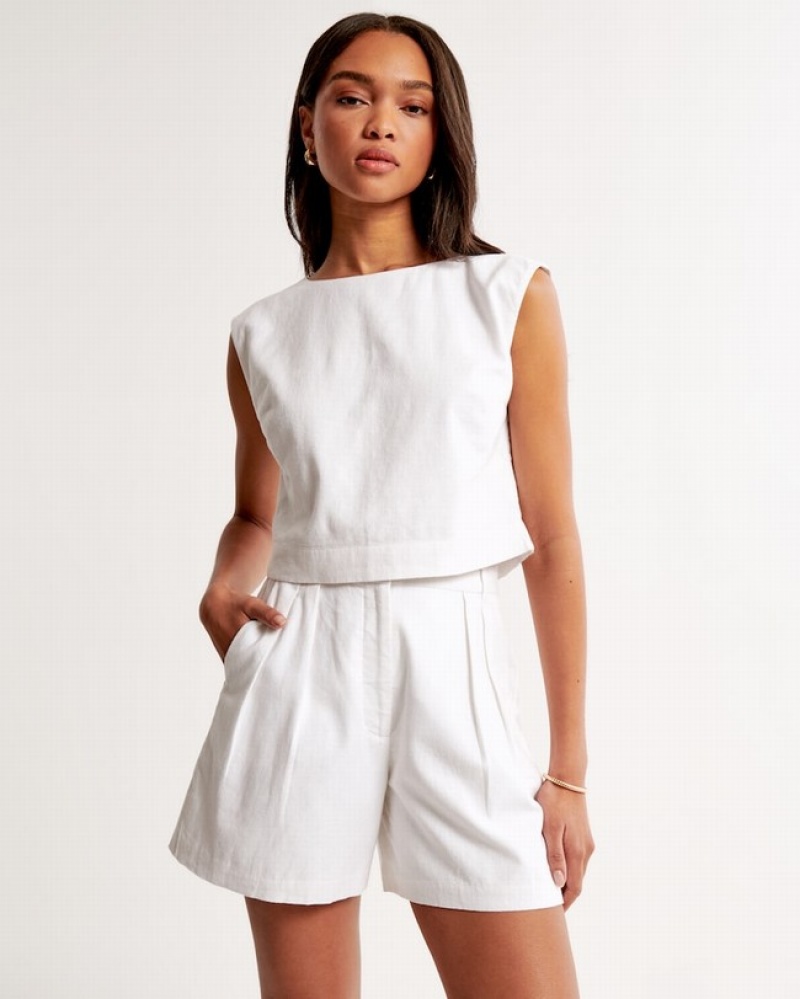 Chemises Abercrombie Linen-blend Shell Femme  Blanche | FKPODG-610