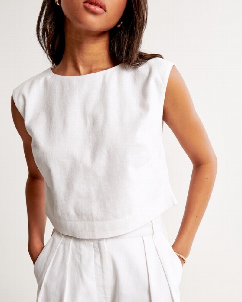 Chemises Abercrombie Linen-blend Shell Femme  Blanche | FKPODG-610