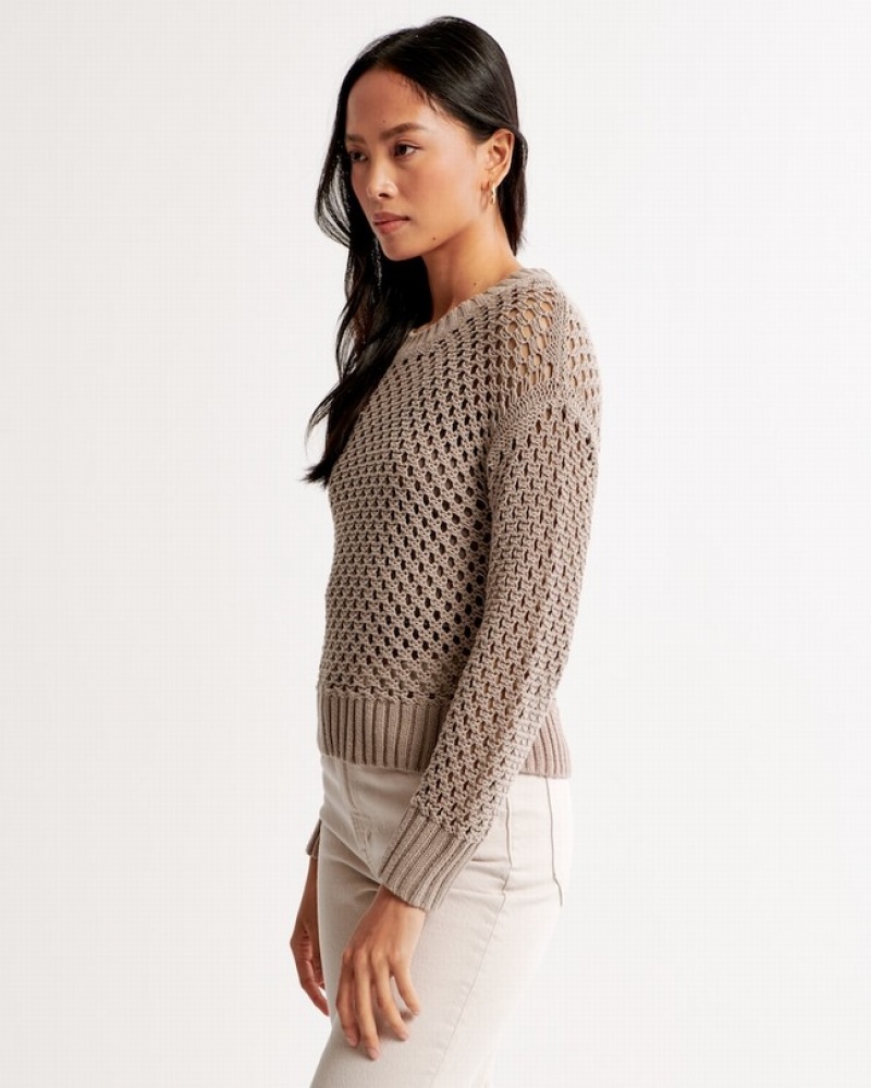 Chemises Abercrombie Long-sleeve Crochet Crew Femme  Marron | OEBVJY-459