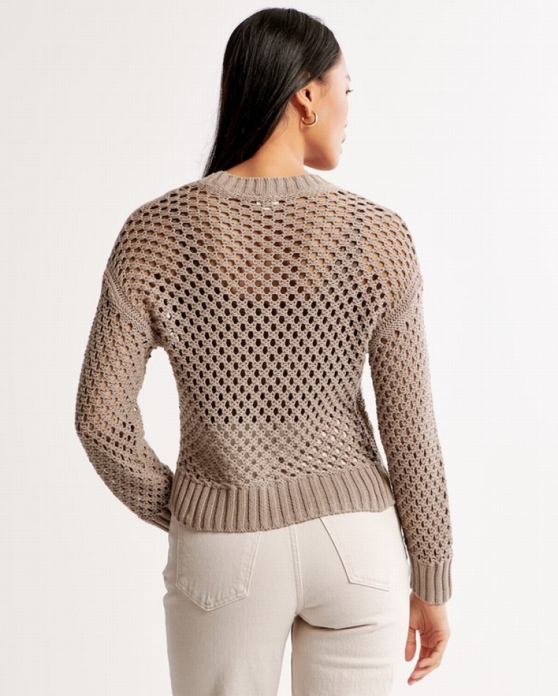 Chemises Abercrombie Long-sleeve Crochet Crew Femme  Marron | OEBVJY-459