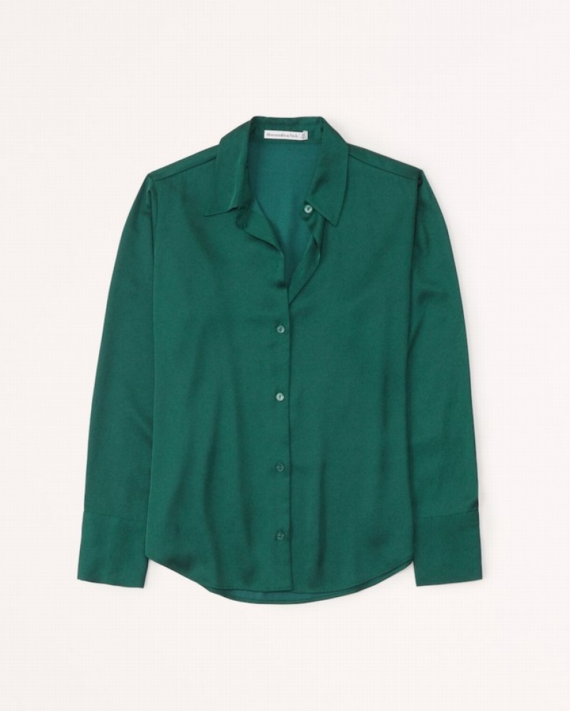 Chemises Abercrombie Long-sleeve Satin Button-up Femme  Vert | NEWGSI-130