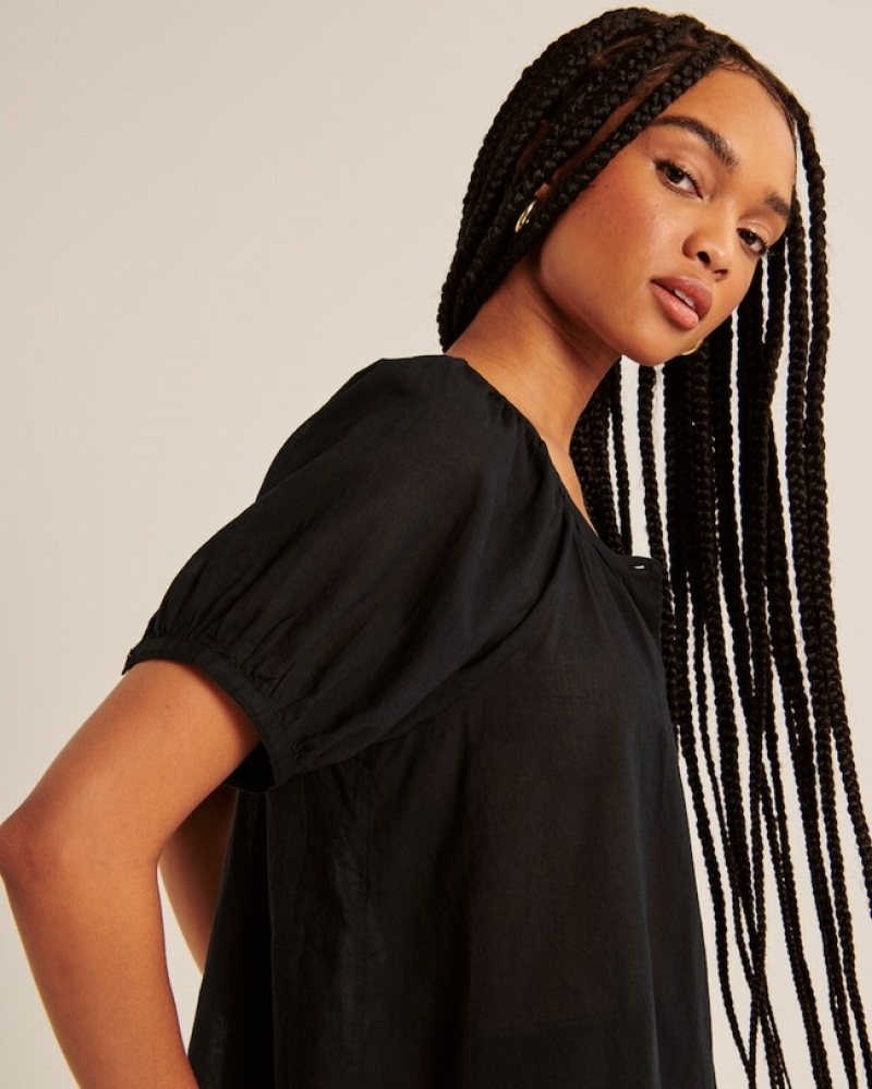 Chemises Abercrombie Sheer Puff Sleeve Femme  Noir | MVFQWU-864