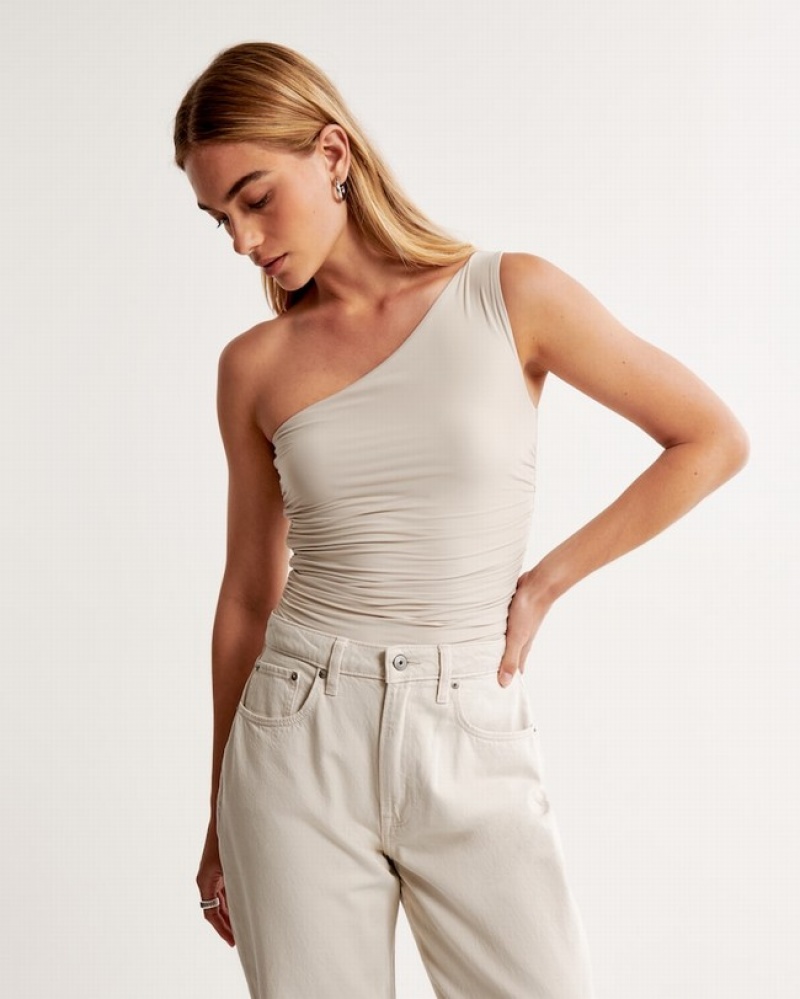 Chemises Abercrombie Soft Matte Seamless Asymmetrical Ruched Femme    Beige | OFUCYL-317