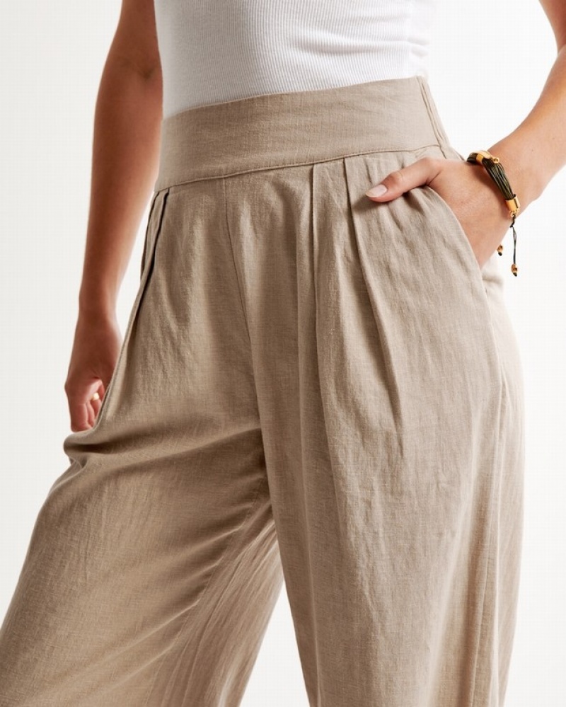 Pantalon Abercrombie Linen-blend Ultra Wide-leg Femme  Marron | TEJOVM-274
