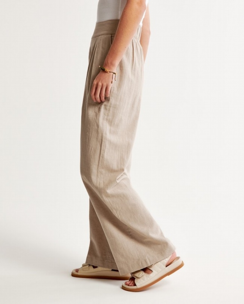 Pantalon Abercrombie Linen-blend Ultra Wide-leg Femme  Marron | TEJOVM-274
