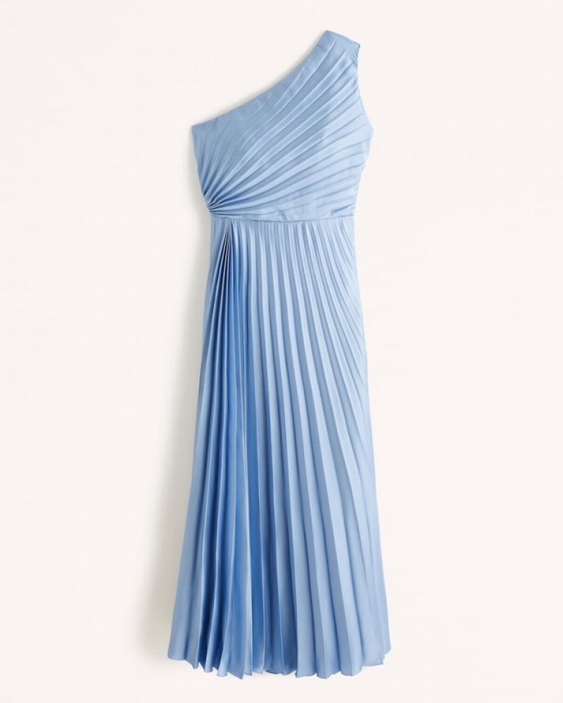 Peignoir Abercrombie One-shoulder Pleated Maxi Femme  Bleu Clair | IKUTBC-720