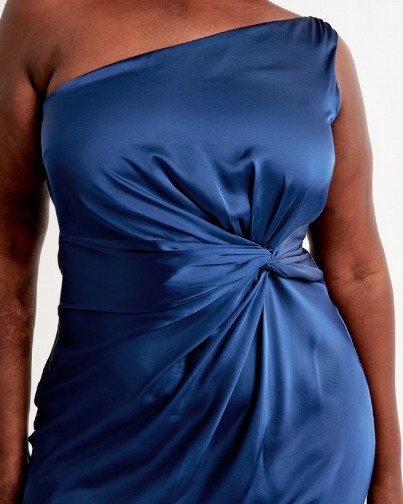 Peignoir Abercrombie One-shoulder Satin Knotted Midi Femme  Bleu | TQYXUW-042