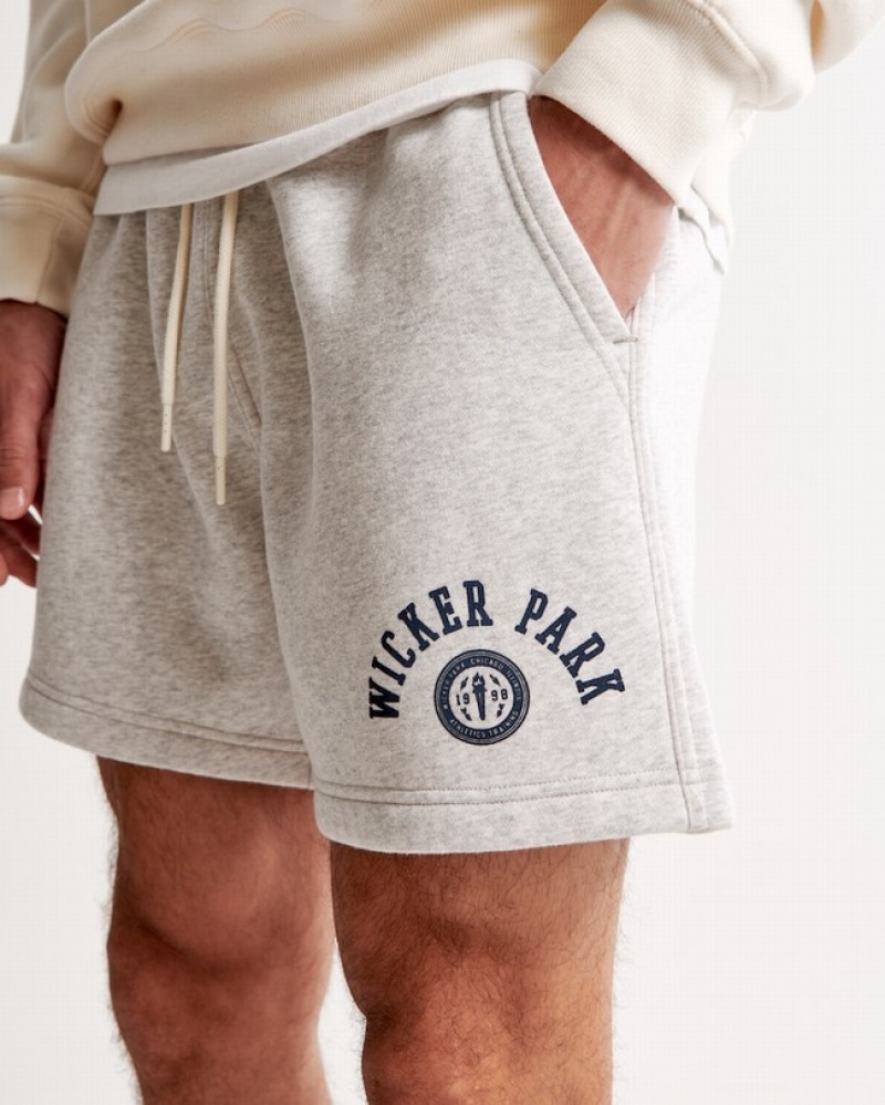 Short Abercrombie 6 Inch Graphic Fleece Homme  Grise Clair | INYHDO-240