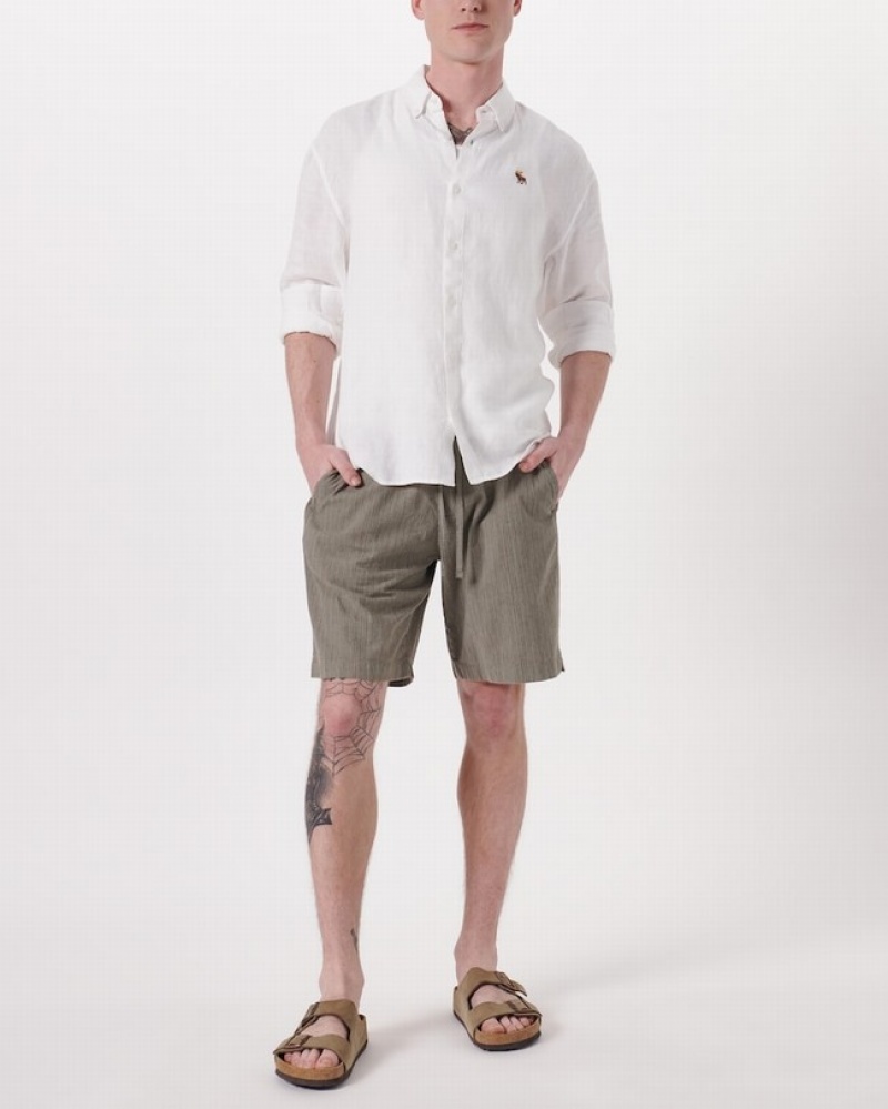 Short Abercrombie 9 Inch Linen-blend Pull-on Homme    Stripes | ZXWPFR-831