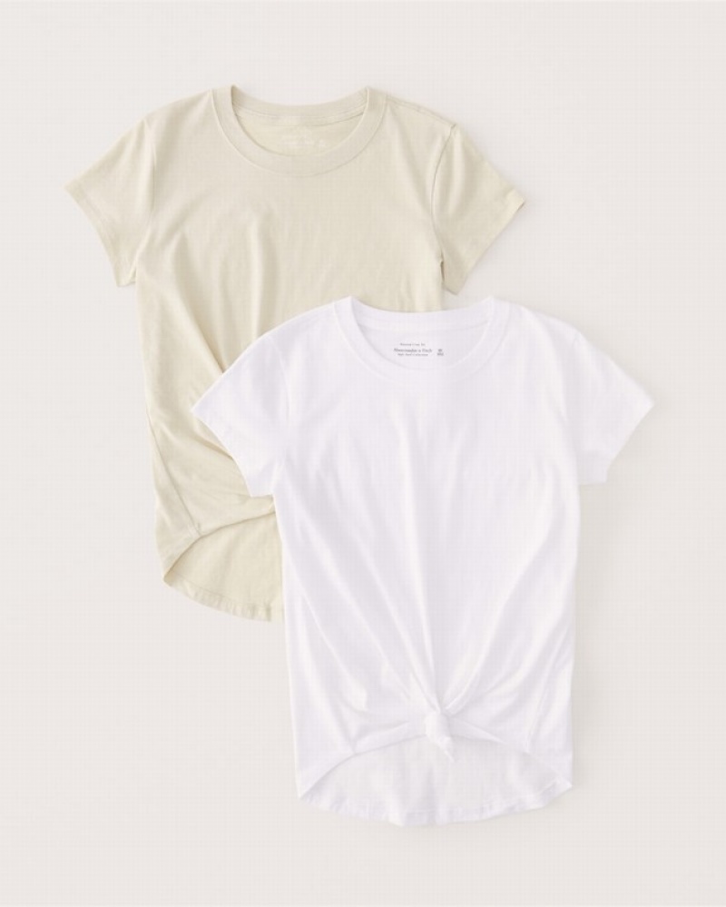 T Shirts Abercrombie 2-pack Knotted Crew Femme  Blanche Marron | SXWAGL-510