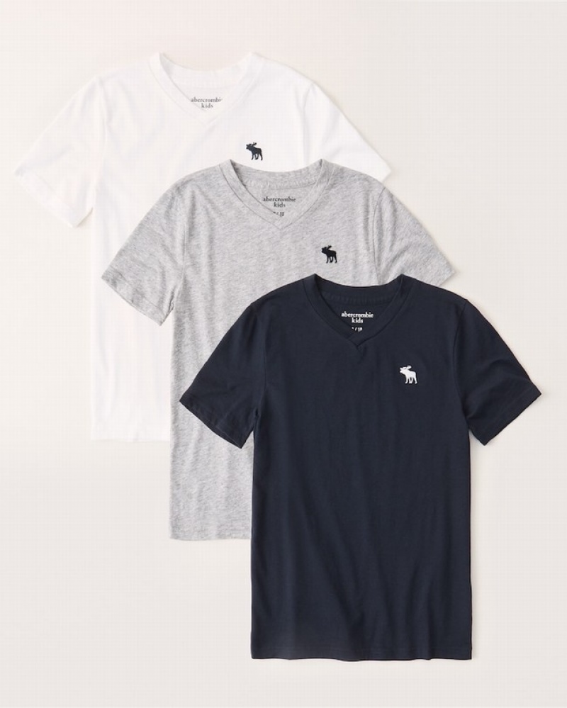T Shirts Abercrombie 3-pack Icon V-neck Garcon  Grise Foncé | YGEOSA-024
