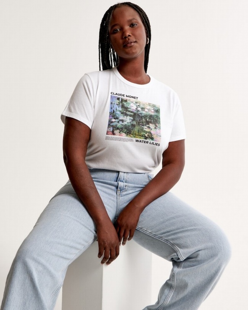 T Shirts Abercrombie Corta-sleeve Monet Graphic Skimming Femme  Blanche | RKWBUO-580