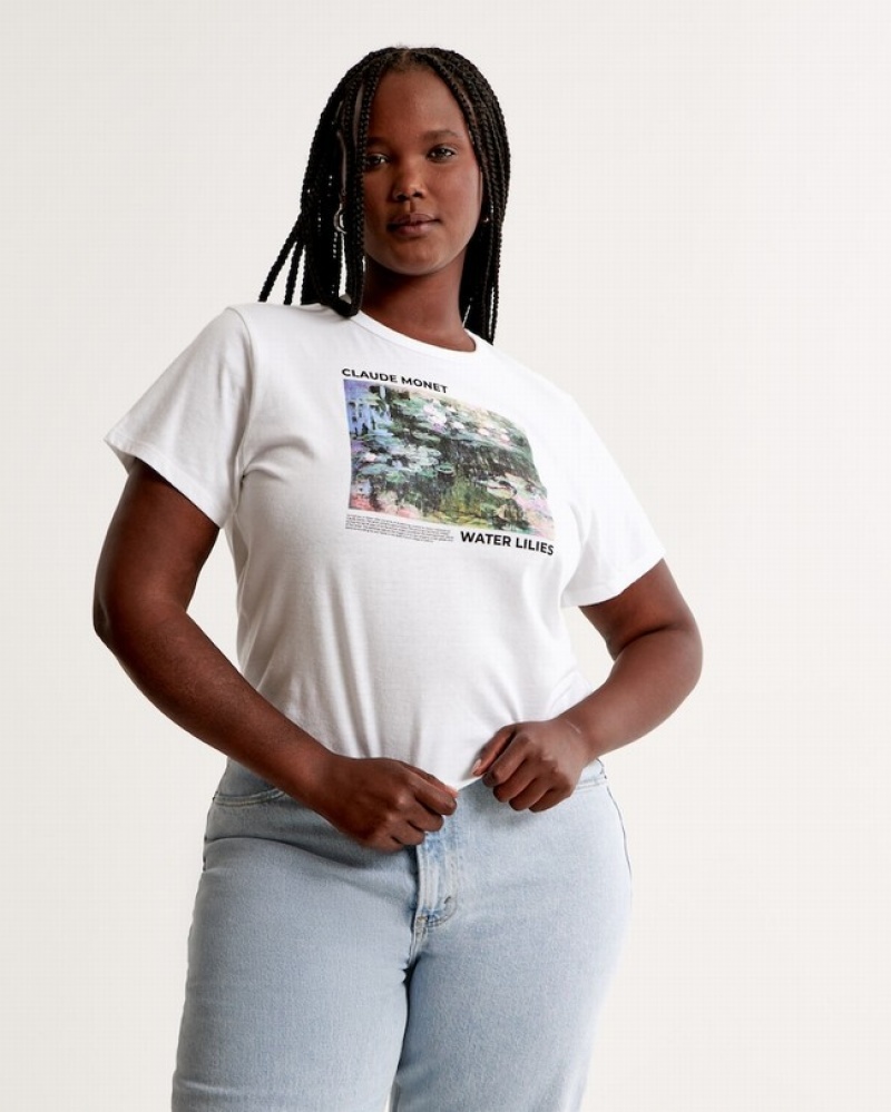 T Shirts Abercrombie Corta-sleeve Monet Graphic Skimming Femme  Blanche | RKWBUO-580