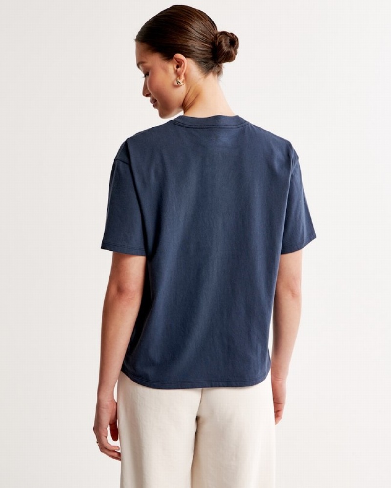 T Shirts Abercrombie Corta-sleeve Racquet Club Graphic Easy Femme  Bleu Marine | UJESZW-892