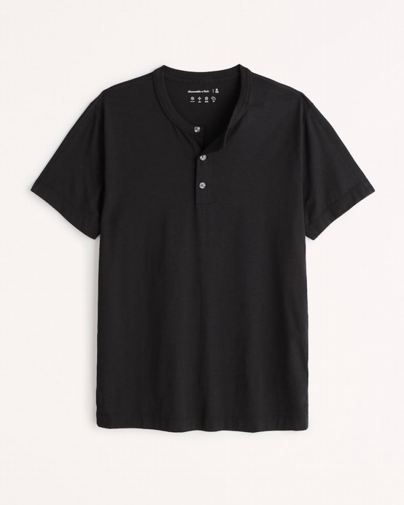 T Shirts Abercrombie Coton-modal Henley Homme  Noir | XDOVKQ-680