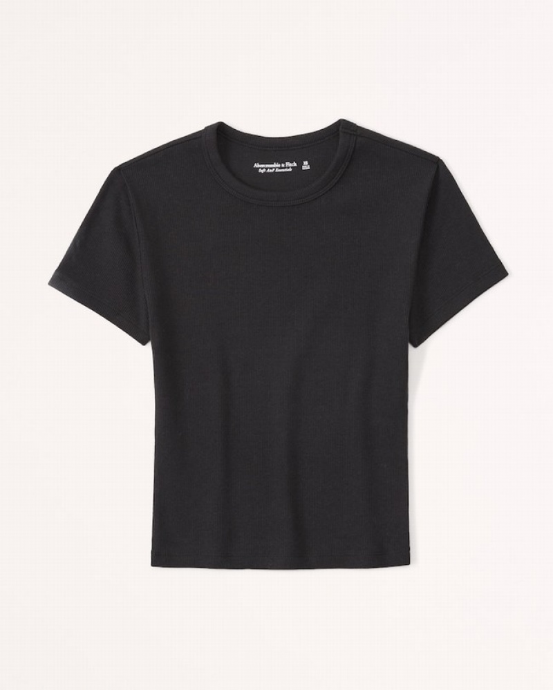 T Shirts Abercrombie Essential Rib Baby Femme  Noir | KQBHWR-942