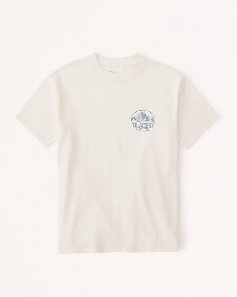 T Shirts Abercrombie Oversized Boyfriend Glacier Graphic Femme  Blanche | GWHSCY-238