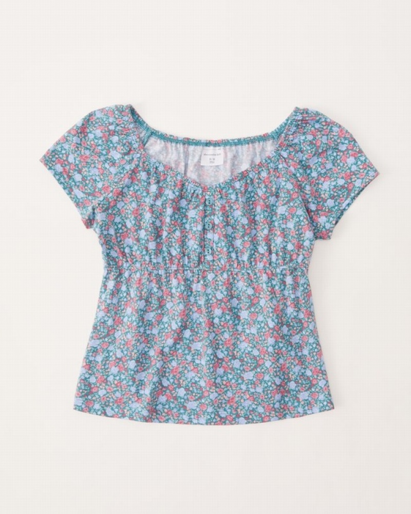T Shirts Abercrombie Pattern Cinched Waist Button-through Fille  Vert | IGXSAO-025
