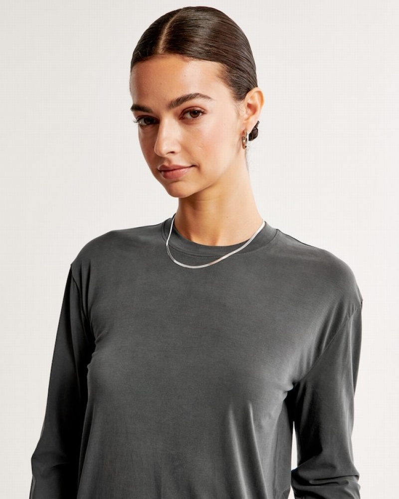 T Shirts Abercrombie Sandwash Long-sleeve Easy Femme  Grise Foncé | GVKRIE-847