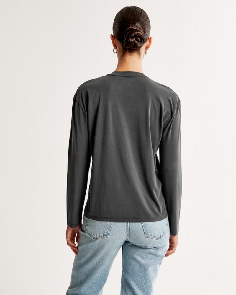 T Shirts Abercrombie Sandwash Long-sleeve Easy Femme  Grise Foncé | GVKRIE-847