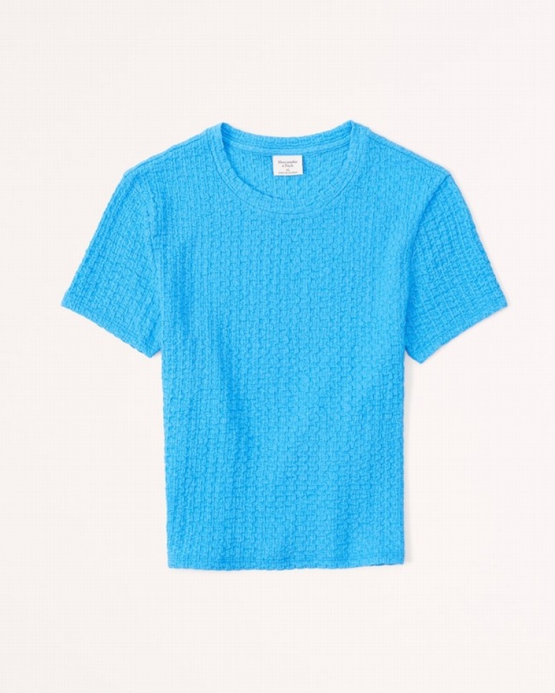 T Shirts Abercrombie Textured Baby Femme  Bleu | CAHLFY-107